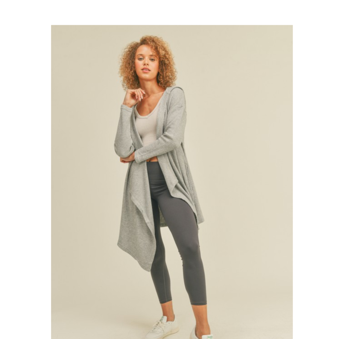 Soft brushed waffle knit hooded classic cardigan