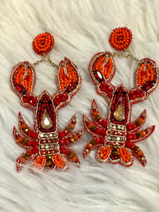 Bejeweled Red Crawfish Beaded Earring