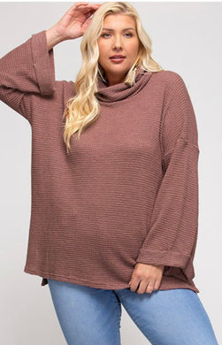 Plus Size Long Cuff Sleeve Turtle Neck Thermal Knit Top