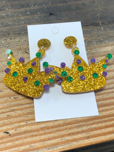 Load image into Gallery viewer, Mardi Gras Earring Acrylic Glitter