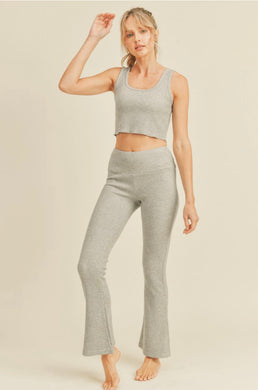 Soft brushed waffle knit cropped tank & flare pant