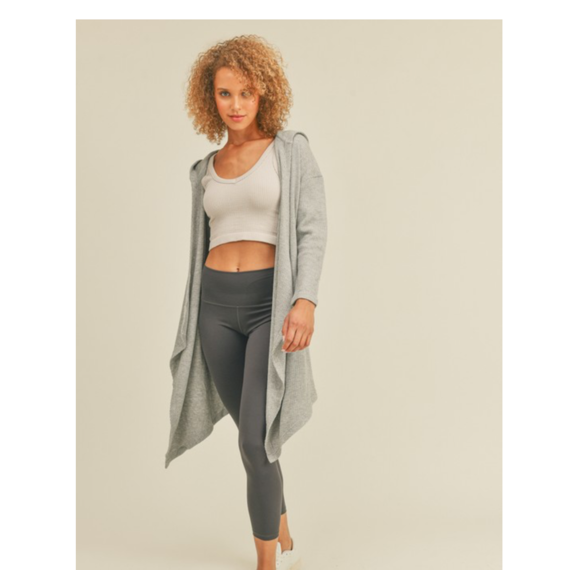 Soft brushed waffle knit hooded classic cardigan